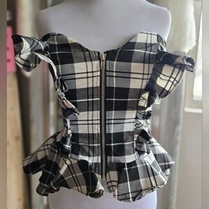AKIRA Black and White Plaid Ruffle Bustier